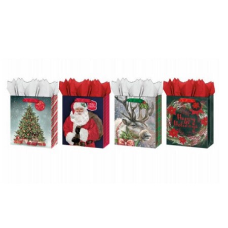 Ig Design Group Americas Christmas Traditional Theme Papercraft Gift Bag, Satin Ribbon - Large IG572572